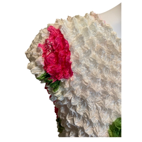 Vintage Cap Sleeve Popcorn Bubble Crinkle Super Stretchy Floral Shirt - Picture 2 of 4